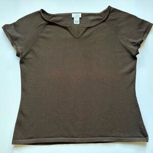 LOFT Brown Short Sleeve V-Notch Tee